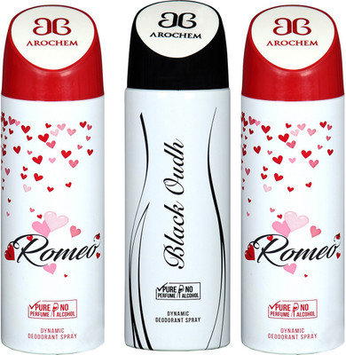 

Arochem Romeo & Black Oudh Combo Pack Dynamic Deodorant Spray Deodorant Spray - For Men & Women(600 ml, Pack of 3)