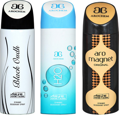 

Arochem Black Oudh & H2O & Aro Magnet Combo Pack Dynamic Deodorant Spray Deodorant Spray - For Men & Women(600 ml, Pack of 3)