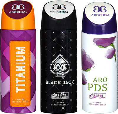 

Arochem Titanium & Black Jack & Aro PDS Combo Pack Dynamic Deodorant Spray Deodorant Spray - For Men & Women(600 ml, Pack of 3)