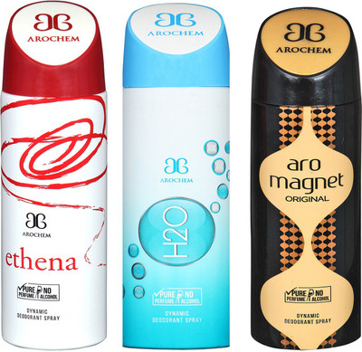 

Arochem Ethena & H2O & Aro Magnet Combo Pack Dynamic Deodorant Spray Deodorant Spray - For Men & Women(600 ml, Pack of 3)