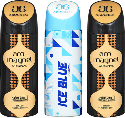 

Arochem Aro Magnet & Ice Blue Combo Pack Dynamic Deodorant Spray Deodorant Spray - For Men & Women(600 ml, Pack of 3)