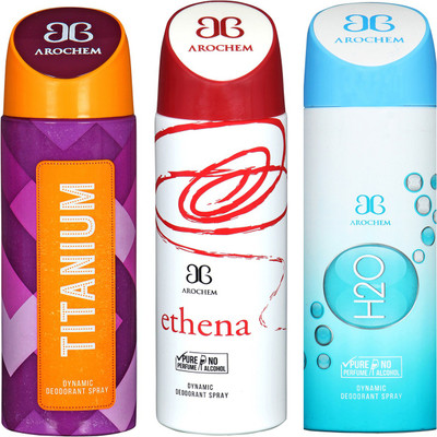 

Arochem Titanium & Ethena & H2O Combo Pack Dynamic Deodorant Spray Deodorant Spray - For Men & Women(600 ml, Pack of 3)