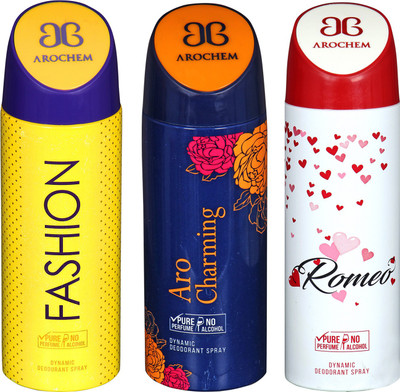 

arochem FASHION DEO COMBO & ROMEO & ARO CHARMING DYNAMIC DEODORANT SPRAY Body Spray Body Spray - For Men & Women(600 ml, Pack of 3)