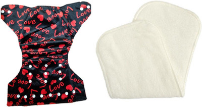 

Triple B Reusable New Adjustable All Sizes Baby Washable Cloth Diaper Nappies for Babies,0 to 2 Years + 1 Microfiber insert pad , Diaper cover (love Print) - Velvet - Black - L