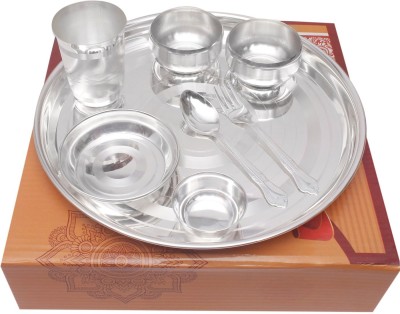 Tedlayer Pack of 8 Silver Plated Tedlayer 12 Inch Kata Dinner Set for Home Complete Dinnerware Set Dinner Set(Silver, Microwave Safe)