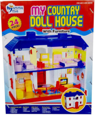 

skyler Beautiful Country Doll House with furniture block contruction For Kids(Multicolor)