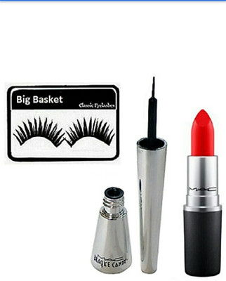 

BB MAC ULTRA SMOOTH LONG LASTING LIPSTICK & BLACK EYELINER & 1 PAIR OF EYELASHES (SET OF 3) 3 g(JET BLACK, RED)