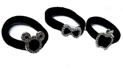 

Proplady Designer (Pack of 3) Rhinestone Stud Stylish Black Elastic Cotton Stretch Hair Ponytail Band, Hair Ties for Girls & Women Rubber Band, Hair Accessory Set(Black)