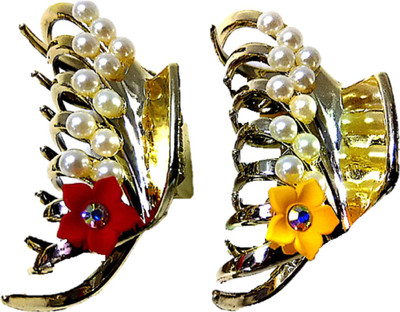 

Proplady Party Collection Golden (Pack of 2, L Size) Pearls & Rhinestones Stud Floral Butterfly Clutch for Girls & Women |Wedding Hair Hair Clip, Hair Claw, Bun Clip, Banana Clip, Back Pin(Gold)