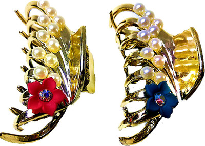 

Proplady Party Collection Golden (Pack of 2, L Size) Pearls & Rhinestones Stud Floral Butterfly Clutch for Girls & Women |Wedding Hair Hair Clip, Hair Claw, Bun Clip, Banana Clip, Back Pin(Gold)