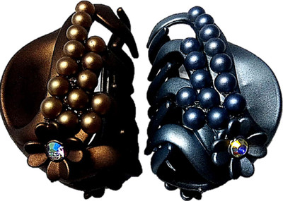

Proplady Designer Combo (Pack of 2, M Size) Matte Finished, Pearls & Rhinestones Stud Butterfly Clutch for Girls & Women Hair Clip, Hair Claw, Bun Clip, Banana Clip, Back Pin(Copper, Platinum)