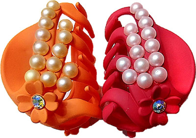 

Proplady Designer Combo (Pack of 2, M Size) Matte Finished, Pearls & Rhinestones Stud Butterfly Clutch for Girls & Women Hair Clip, Hair Claw, Bun Clip, Banana Clip, Back Pin(Pink, Orange)