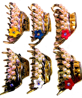 

Proplady Party Collection Golden (Pack of 6, L Size) Pearls & Rhinestones Stud Floral Butterfly Clutch for Girls & Women |Wedding Hair Hair Clip, Hair Claw, Bun Clip, Banana Clip, Back Pin(Gold)