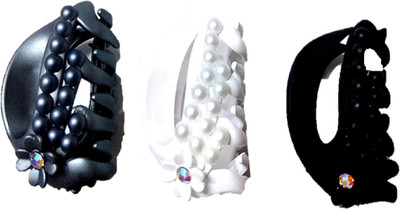 

Proplady Designer Combo (Pack of 3, M Size) Matte Finished, Pearls & Rhinestones Stud Butterfly Clutch for Girls & Women Hair Clip, Hair Claw, Bun Clip, Banana Clip, Back Pin(Black, White, Platinum)