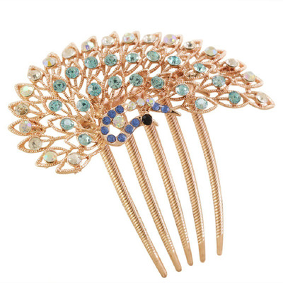 

SILVERSTOLI crystal Multi Colour stones peacock Design Yellow Gold plated jewelry For Women's & Girl's Hair Pin(Multicolor)