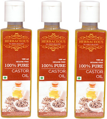 

HERBACEOUS 100% Pure And Natural Cold Pressed Castor Oil (Pack of 3) Premium Quality (100ml each) Hair Oil(300 ml)