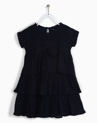 Chemistry Girls Mini/Short Casual Dress(Dark Blue, Half Sleeve) at flipkart