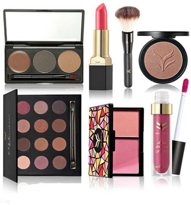 

seajol 7pcs Beauty Set (Eyebrow powder,Trimming,Lip gloss, Lipstick,Make up brush,Eye shadow,Blush)(Pack of 7)