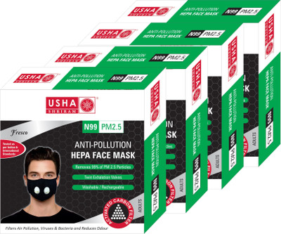 

Usha Shriram FRESCO N99 PM2.5 HEPA Anti Pollution Face Mask (Pack of 4) Air Mask FM2796 Mask and Respirator