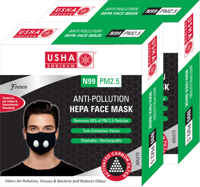 

Usha Shriram FRESCO N99 PM2.5 HEPA Anti Pollution Face Mask (Pack of 2) Air Mask FM-189 Mask and Respirator
