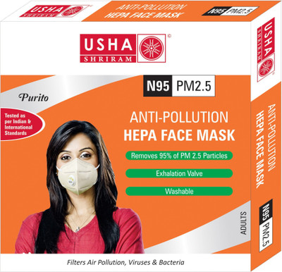 

Usha Shriram Purito N95 PM2.5 HEPA Anti Pollution Face Mask (Pack of 1) Air Mask FM-1891 Mask and Respirator
