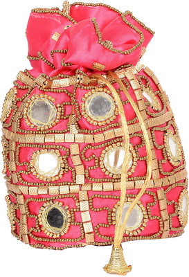 

Baisa Handmade Silk Mirror Work Potli Pouch(Pink)