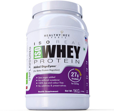 

HealthyHey Nutrition ISO Whey Protein - ISOReal (Produced in USA) - 90% Protein with Digestive Enzymes Whey Protein(1 kg, Unflavored)