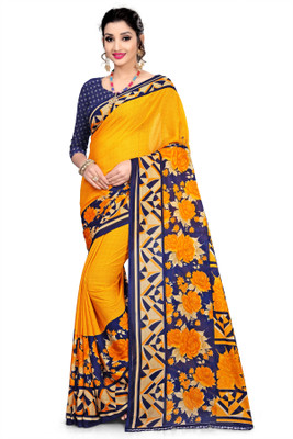 Kara Printed, Floral Print, Digital Prints, Self Design, Embellished, Ombre Fashion Georgette, Faux Georgette, Synthetic Georgette Saree(Yellow, Dark Blue, Beige, Multicolor) Flipkart