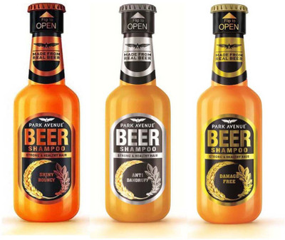 

Park Avenue Beer Shampoo Shiny & Bouncy, Anti Dandruff, Damage Free 360ml x 3 Combo Of 3(1080 ml)