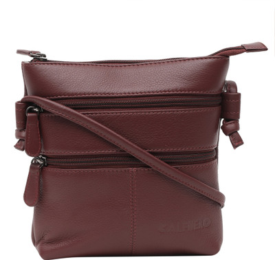 

Calfnero Women Casual Maroon Genuine Leather Sling Bag