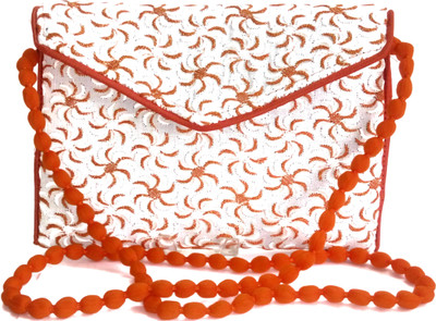 

KASIA Girls Casual White, Orange Polyester, Silk Sling Bag, Orange;white