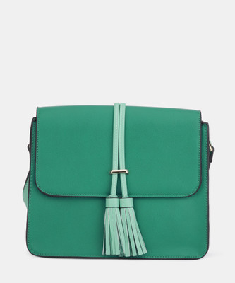 

Global Desi Girls Casual Green PU Sling Bag