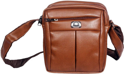 Young Men Casual Tan PU Sling Bag
