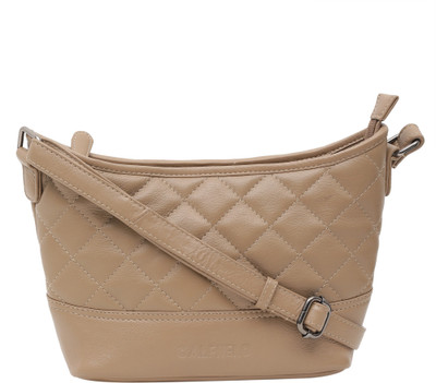 

Calfnero Women Casual Beige Genuine Leather Sling Bag