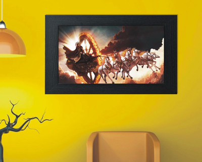 Jagvii 45 cm Lord suryadev with seven horses in the frame, Self Adhesive Sticker(Pack of 1)