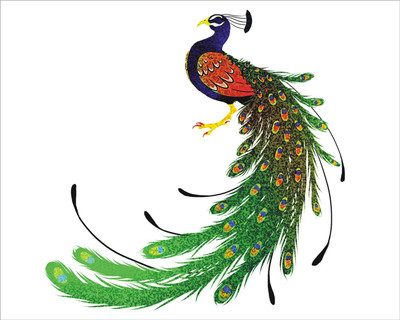 Jump up 45 cm Peacock art Self Adhesive Sticker(Pack of 1)