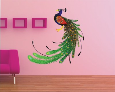 Jagvii 45 cm Peacock art Self Adhesive Sticker(Pack of 1)