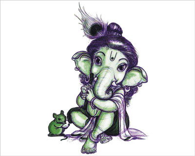 Jump up 45 cm Ganesh ji with mouse Self Adhesive Sticker(Pack of 1)