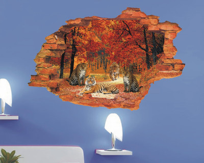 Jagvii 59 cm World of Lions in The Wall Hole, Self Adhesive Sticker(Pack of 1)