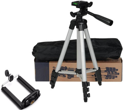 

casadomani Tripod-3110 Lightweight DSLR Camera Stand With Three-Dimensional Head & Quick Release Plate For Videos Cameras Camcorders with Mobile Holder Mount For Android Phone Portable Adjustable Tripod(Silver & Black, Supports Up to 1500)