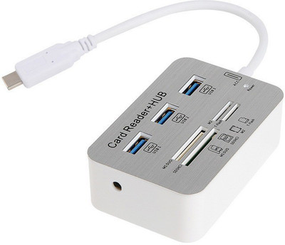 ROQ USB 3.1 Type C to 3 Port USB Hub + MS_SD_M2_TF Combo Card Reader White, Silver ROQ Computer Peripherals