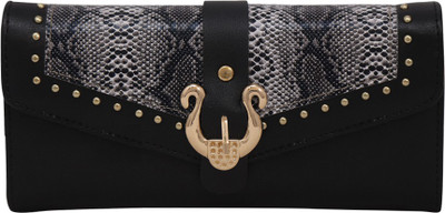 

Bee fashionable Women Black Artificial Leather Wrist Wallet(10 Card Slots), Golden color dots;tendy black