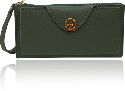 

Bee fashionable Women Green Artificial Leather Wrist Wallet(8 Card Slots), Dark green
