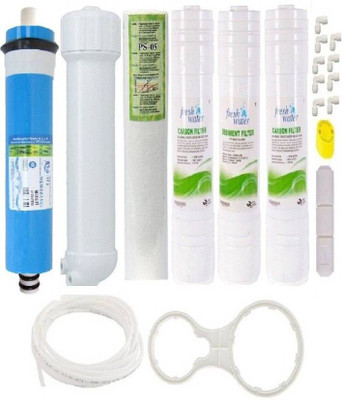 

CAPITAL RO Service 1 Year Complete Water Purifier Kit with Hitech 75gpd Membrane + Housing + Inline Carbon Sediment Set + Spun Kemflo + Pipe + Spanner + FR + Fittings + Teflon Tape with Good Quality Solid Filter Cartridge (0.5, Pack of 21) Solid Filter Ca