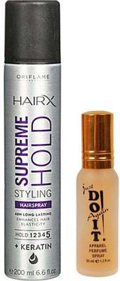 

Oriflame Sweden HairX Supreme Hold Styling Hairspray Hair Styler 200 ml one do it perfume 30 ml(Set of 2)
