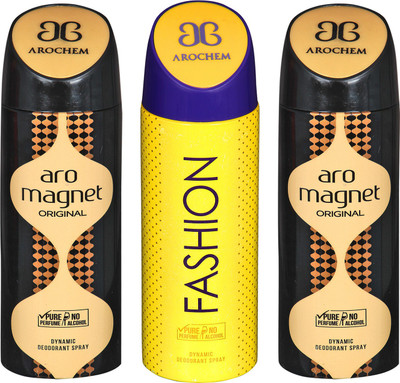 

arochem ARO MEGNET-2 & FASHION DEO COMBO DYNAMIC DEODORANT SPRAY Body Spray Body Spray - For Men & Women(600 ml, Pack of 3)