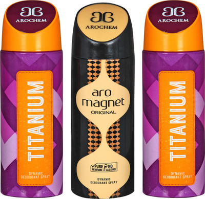 

Arochem A-3-3-11 DEODORANT NEW LATEST COMBO PACK OF 3 200 ML BOTTAL PURE PERFUME NO ALCOHOL DYNAMIC DEODORANT SPRAY Deodorant Spray - For Men & Women(200 ml, Pack of 3)