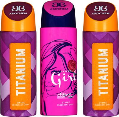 

Arochem A-3-3-10 DEODORANT NEW LATEST COMBO PACK OF 3 200 ML BOTTAL PURE PERFUME NO ALCOHOL DYNAMIC DEODORANT SPRAY Deodorant Spray - For Men & Women(200 ml, Pack of 3)