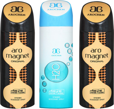 

arochem ARO MEGNET-2 & H2O DEO COMBO DYNAMIC DEODORANT SPRAY Body Spray Body Spray - For Men & Women(600 ml, Pack of 3)