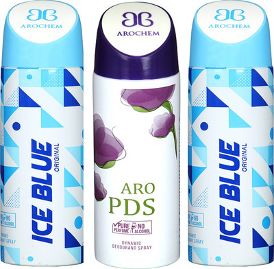 

Arochem ICE BLUE -2 & ARO PDS COMBO DEO DYNAMIC DEODORANT BODY SPRAY - FOR MEN & WOMEN Body Spray - For Men & Women(600 ml, Pack of 3)